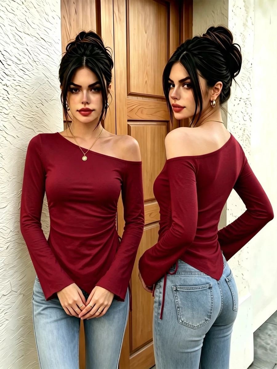 Imagen 2 de Camiseta de manga larga para mujer con cuello asimétrico