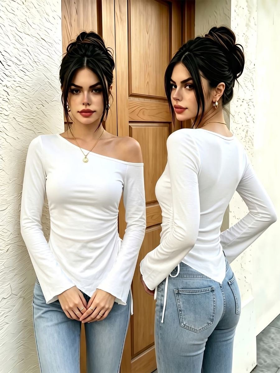 Imagen 4 de Camiseta de manga larga para mujer con cuello asimétrico
